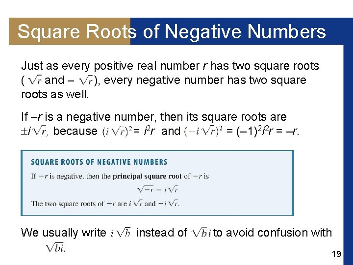 Square Roots of Negative Numbers Just as every positive real number r has two