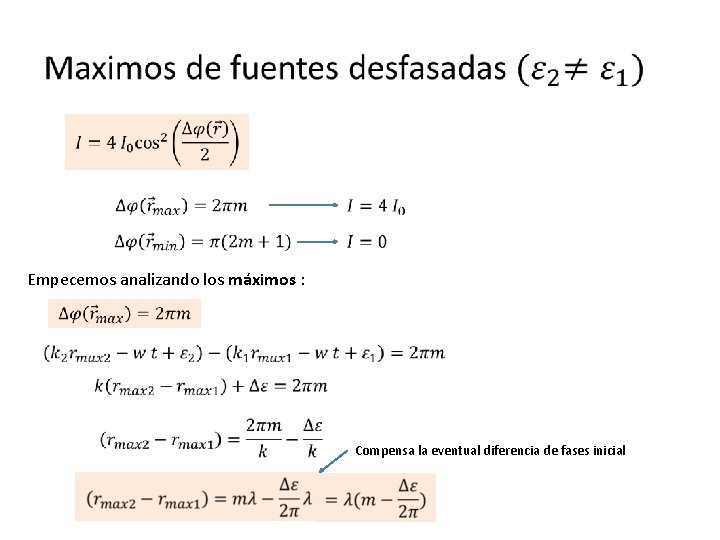  Empecemos analizando los máximos : Compensa la eventual diferencia de fases inicial 