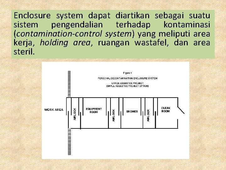 Enclosure system dapat diartikan sebagai suatu sistem pengendalian terhadap kontaminasi (contamination-control system) yang meliputi