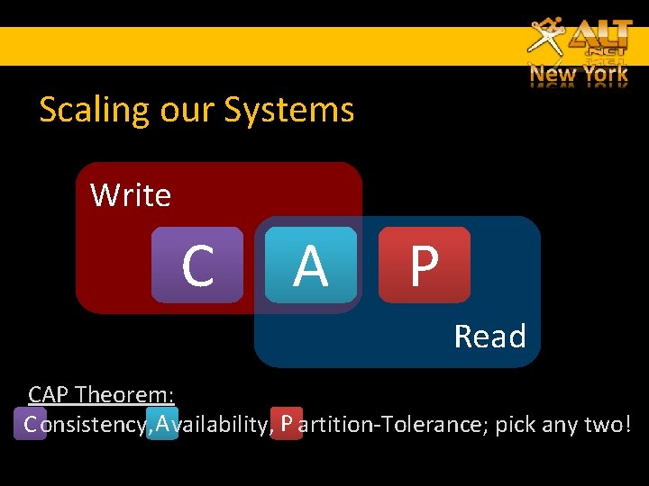 Scaling our Systems Write C A P Read CAP Theorem: C onsistency, A vailability, Scaling our Systems Write C A P Read CAP Theorem: C onsistency, A vailability,