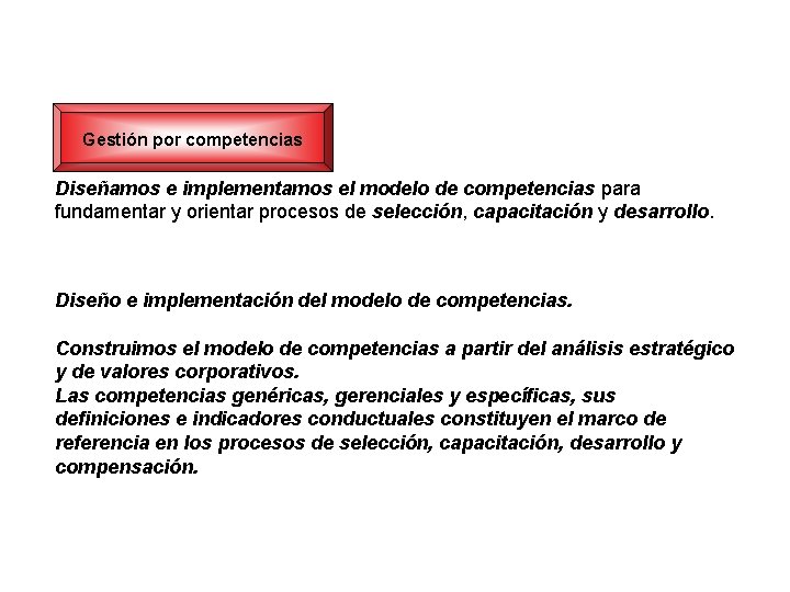 Gestión por competencias Diseñamos e implementamos el modelo de competencias para fundamentar y orientar