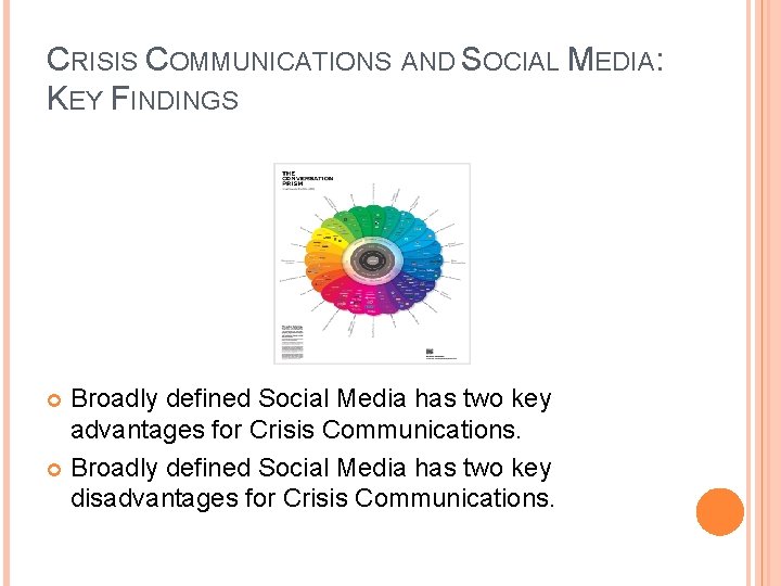 CRISIS COMMUNICATIONS AND SOCIAL MEDIA: KEY FINDINGS Broadly defined Social Media has two key