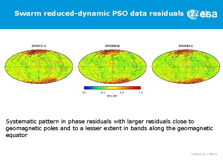 Swarm reduced-dynamic PSO data residuals (2/4) Systematic pattern in phase residuals with larger residuals