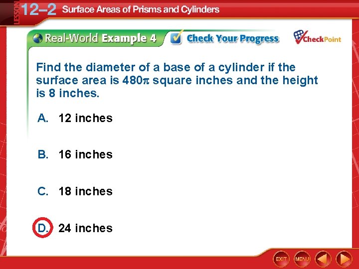 Find the diameter of a base of a cylinder if the surface area is