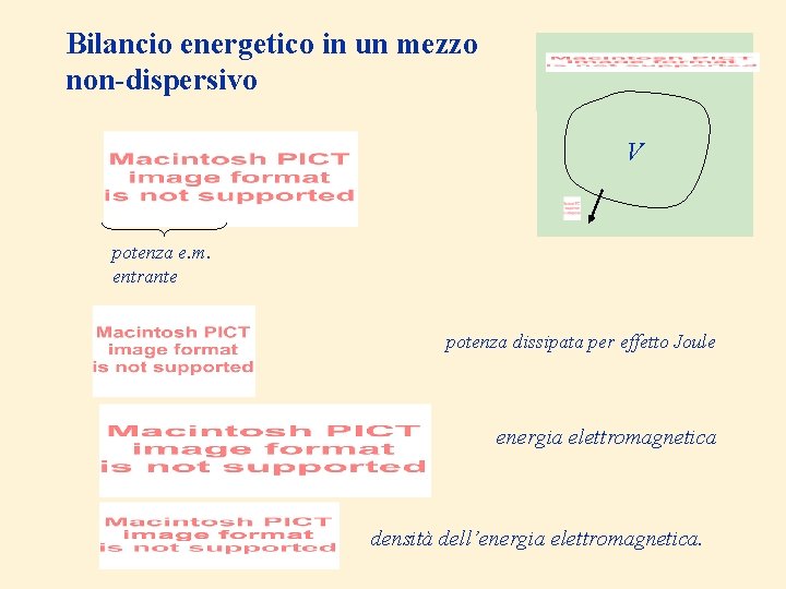 Bilancio energetico in un mezzo non-dispersivo V potenza e. m. entrante potenza dissipata per