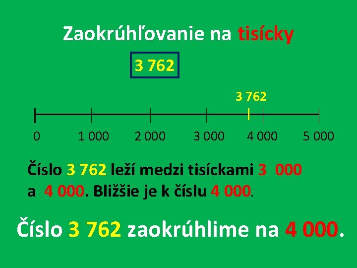 Zaokrúhľovanie na tisícky 3 762 0 1 000 2 000 3 000 4 000