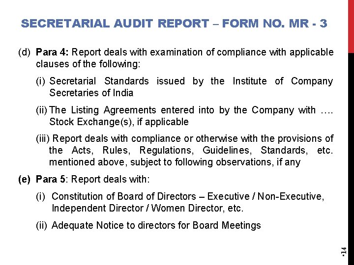 SECRETARIAL AUDIT REPORT – FORM NO. MR - 3 (d) Para 4: Report deals