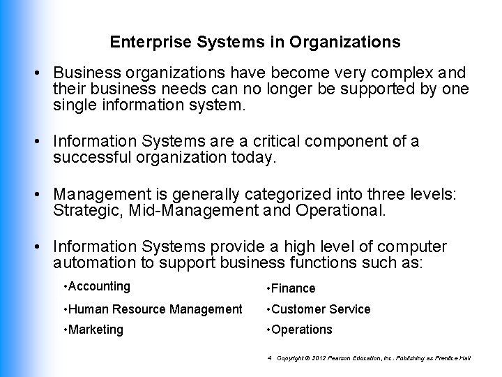 Enterprise Systems in Organizations • Business organizations have become very complex and their business