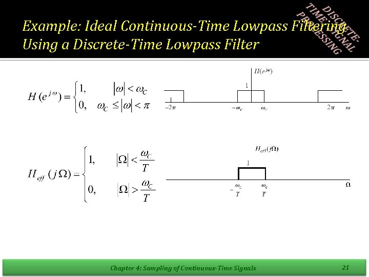 Example: Ideal Continuous-Time Lowpass Filtering Using a Discrete-Time Lowpass Filter Chapter 4: Sampling of