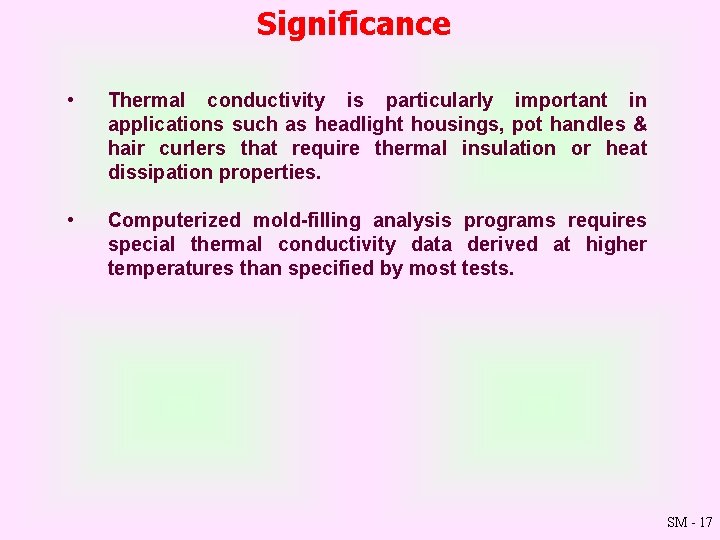 Significance • Thermal conductivity is particularly important in applications such as headlight housings, pot