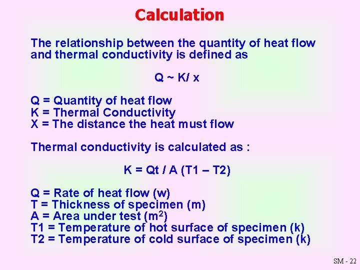 Calculation The relationship between the quantity of heat flow and thermal conductivity is defined