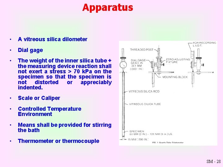 Apparatus • A vitreous silica dilometer • Dial gage • The weight of the