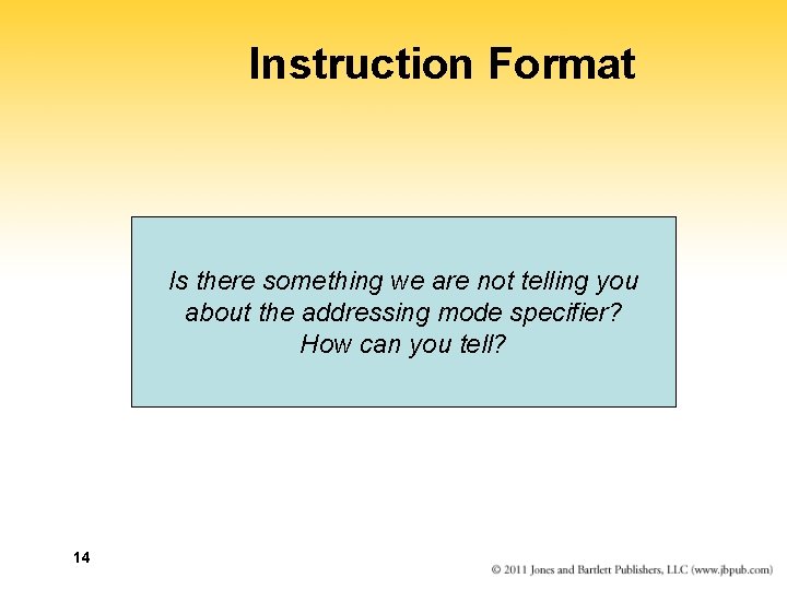 Instruction Format Is there something we are not telling you about the addressing mode