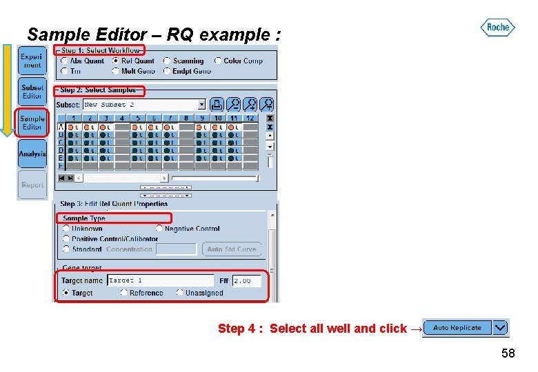 Sample Editor – RQ example : Step 4 : Select all well and click