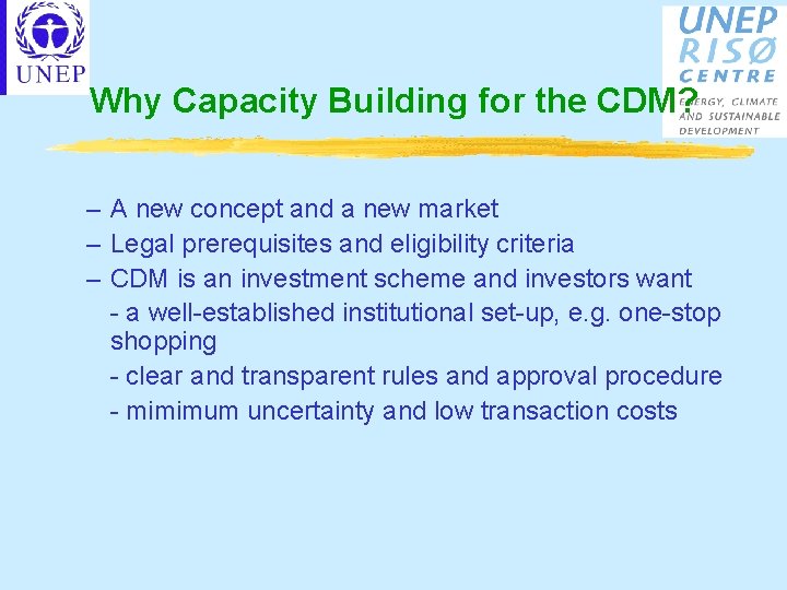 Why Capacity Building for the CDM? – A new concept and a new market