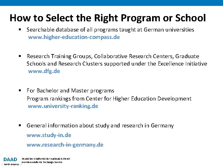 How to Select the Right Program or School § Searchable database of all programs