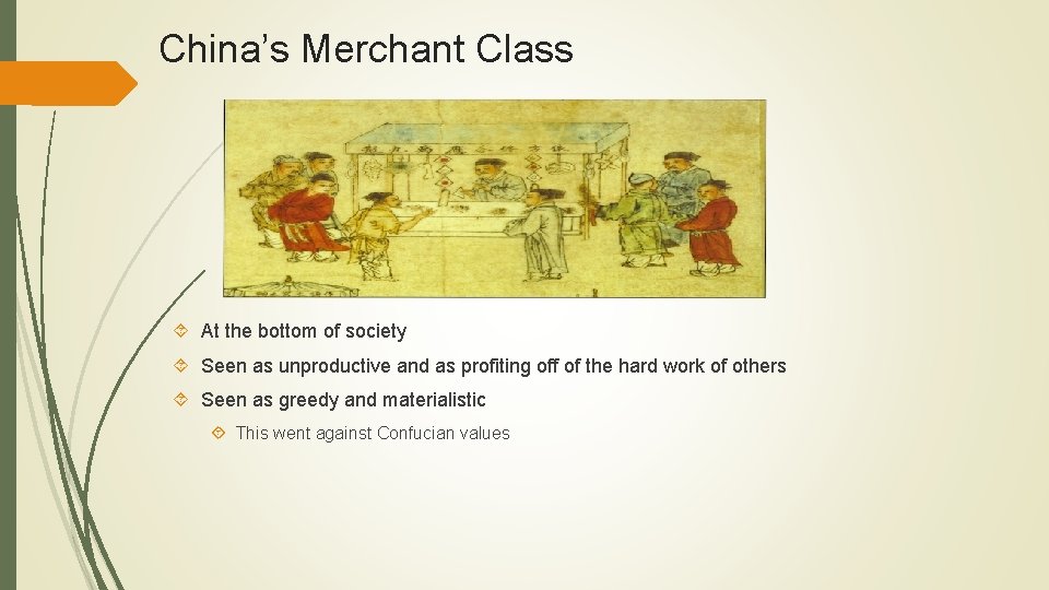 China’s Merchant Class At the bottom of society Seen as unproductive and as profiting
