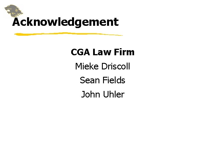 Acknowledgement CGA Law Firm Mieke Driscoll Sean Fields John Uhler Acknowledgement CGA Law Firm Mieke Driscoll Sean Fields John Uhler