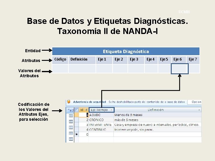 UCMH Base de Datos y Etiquetas Diagnósticas. Taxonomía II de NANDA-I Etiqueta Diagnóstica Entidad