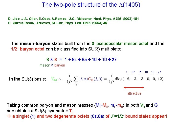 The two-pole structure of the L(1405) D. Jido, J. A. Oller, E. Oset, A.