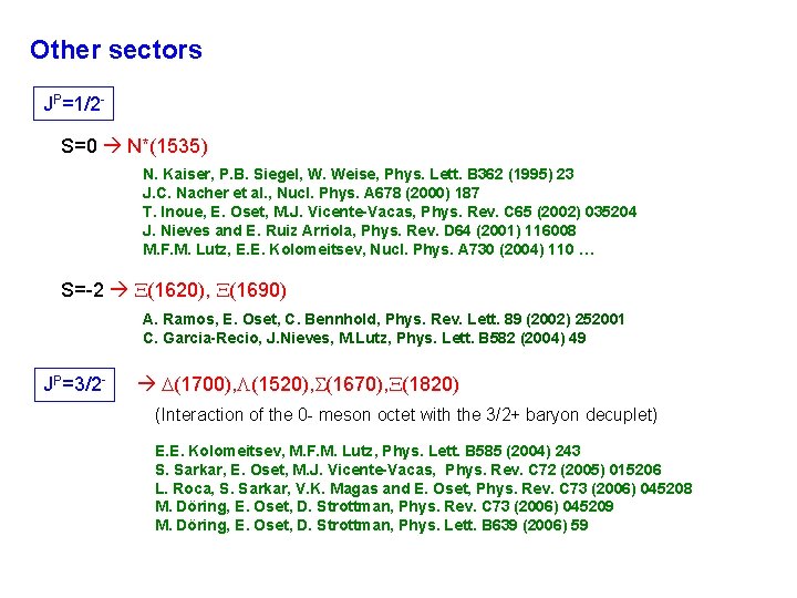 Other sectors JP=1/2 S=0 N*(1535) N. Kaiser, P. B. Siegel, W. Weise, Phys. Lett.