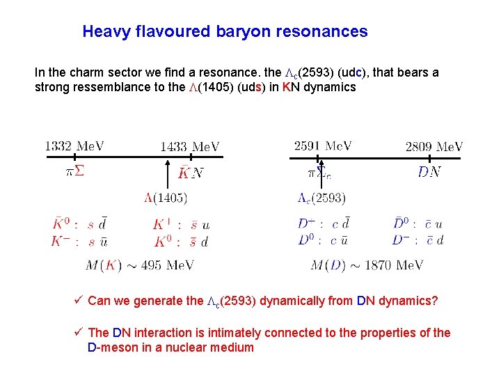 Heavy flavoured baryon resonances In the charm sector we find a resonance. the Lc(2593)