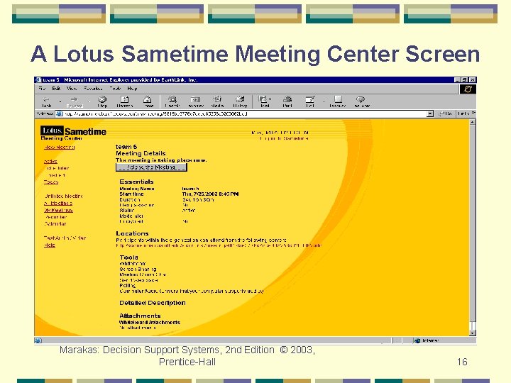 A Lotus Sametime Meeting Center Screen Marakas: Decision Support Systems, 2 nd Edition ©