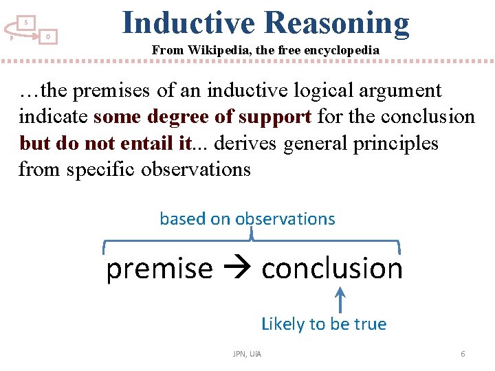 S P O Inductive Reasoning From Wikipedia, the free encyclopedia …the premises of an S P O Inductive Reasoning From Wikipedia, the free encyclopedia …the premises of an