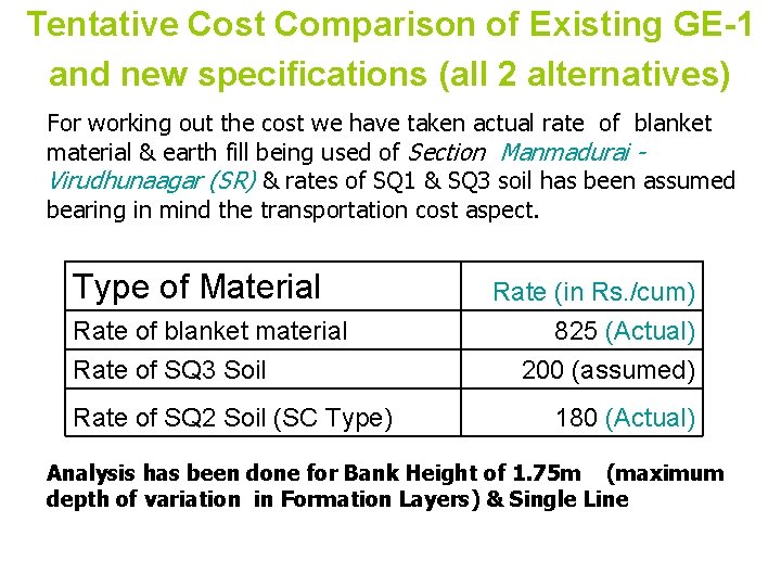 Tentative Cost Comparison of Existing GE-1 and new specifications (all 2 alternatives) For working Tentative Cost Comparison of Existing GE-1 and new specifications (all 2 alternatives) For working
