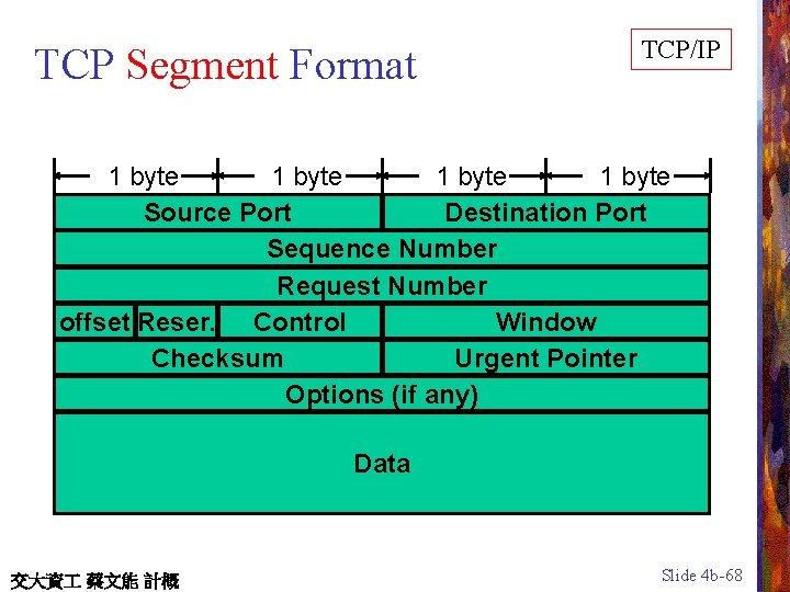 TCP Segment Format TCP/IP 1 byte Source Port Destination Port Sequence Number Request Number