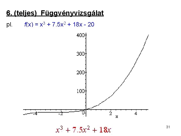 6. (teljes) Függvényvizsgálat pl. f(x) = x 3 + 7. 5 x 2 +