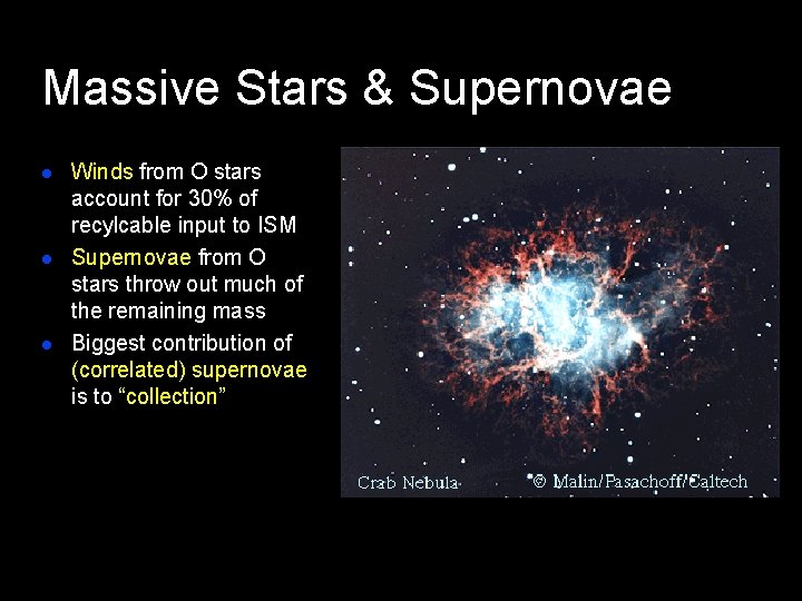 Massive Stars & Supernovae l l l Winds from O stars account for 30%