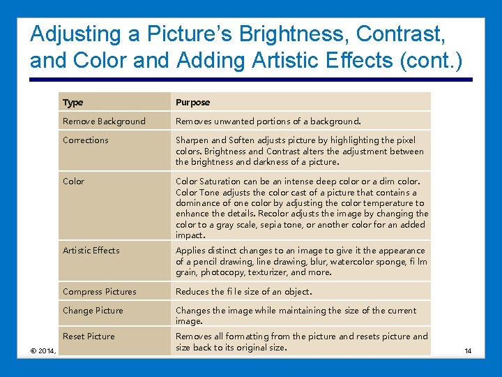 Adjusting a Picture’s Brightness, Contrast, and Color and Adding Artistic Effects (cont. ) Type