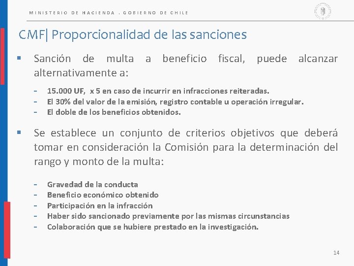 MINISTERIO DE HACIENDA. GOBIERNO DE CHILE CMF| Proporcionalidad de las sanciones § Sanción de