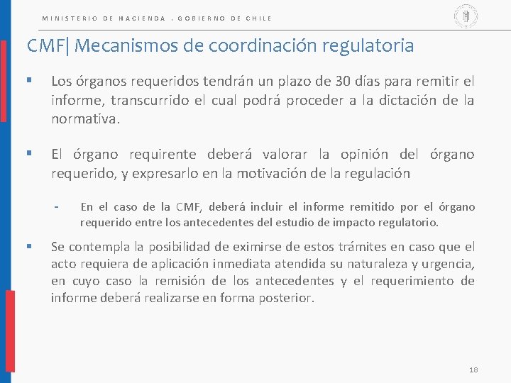 MINISTERIO DE HACIENDA. GOBIERNO DE CHILE CMF| Mecanismos de coordinación regulatoria § Los órganos