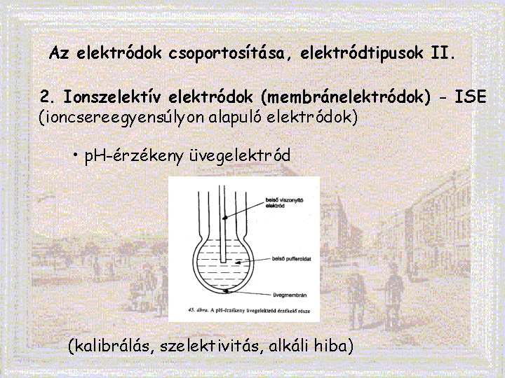 Az elektródok csoportosítása, elektródtipusok II. 2. Ionszelektív elektródok (membránelektródok) - ISE (ioncsereegyensúlyon alapuló elektródok)