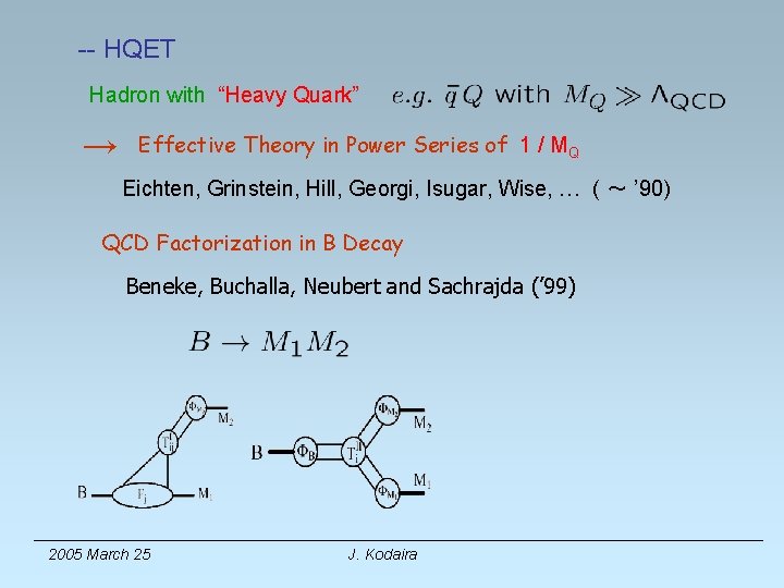 -- HQET Hadron with “Heavy Quark” → Effective Theory in Power Series of 1