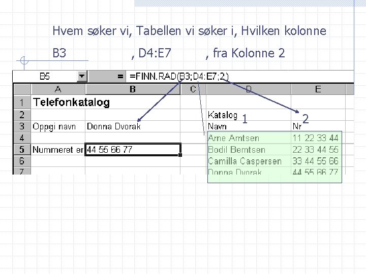 Hvem søker vi, Tabellen vi søker i, Hvilken kolonne B 3 , D 4: