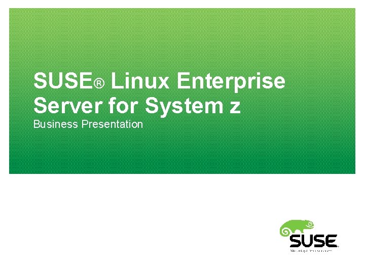 SUSE® Linux Enterprise Server for System z Business Presentation 