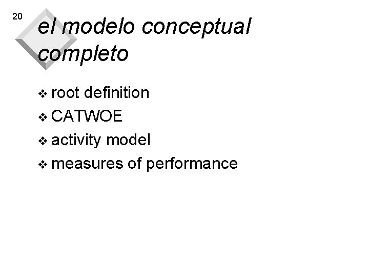 20 el modelo conceptual completo v root definition v CATWOE v activity model v 20 el modelo conceptual completo v root definition v CATWOE v activity model v