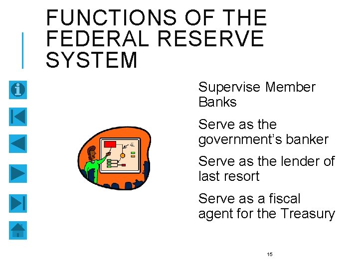 FUNCTIONS OF THE FEDERAL RESERVE SYSTEM Supervise Member Banks Serve as the government’s banker