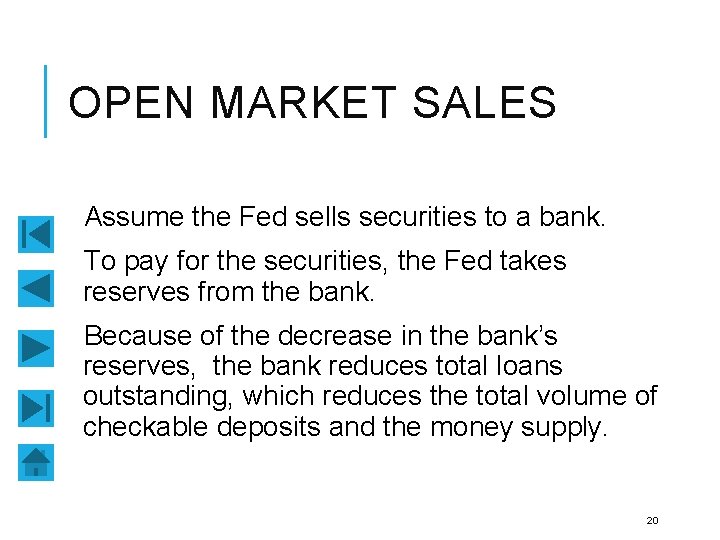 OPEN MARKET SALES Assume the Fed sells securities to a bank. To pay for