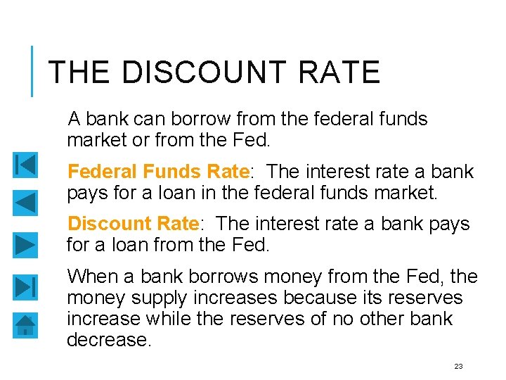 THE DISCOUNT RATE A bank can borrow from the federal funds market or from