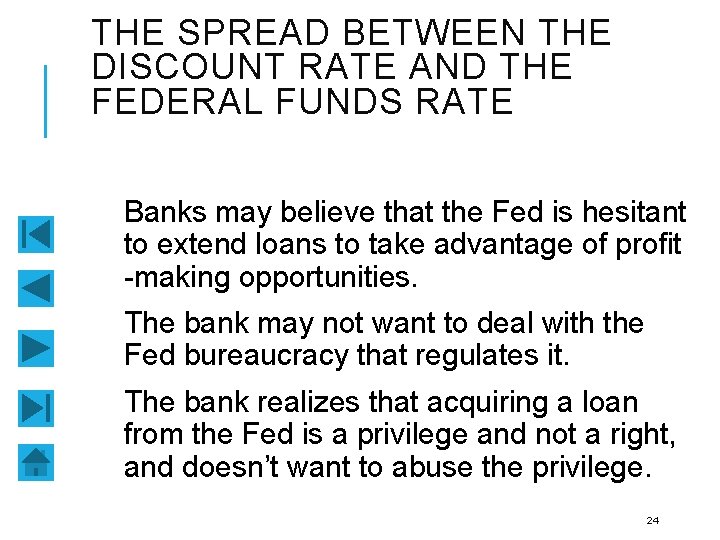 THE SPREAD BETWEEN THE DISCOUNT RATE AND THE FEDERAL FUNDS RATE Banks may believe