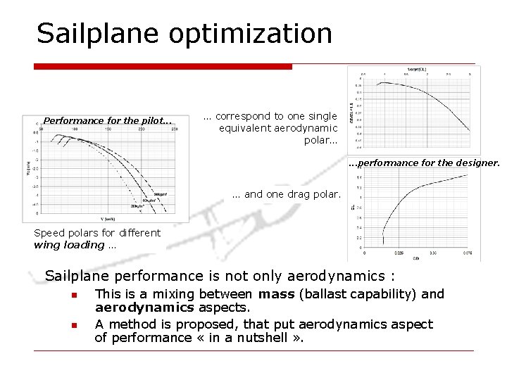 Sailplane optimization Performance for the pilot. . . … correspond to one single equivalent Sailplane optimization Performance for the pilot. . . … correspond to one single equivalent