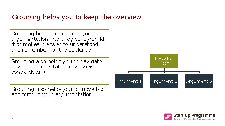 Grouping helps you to keep the overview Grouping helps to structure your argumentation into