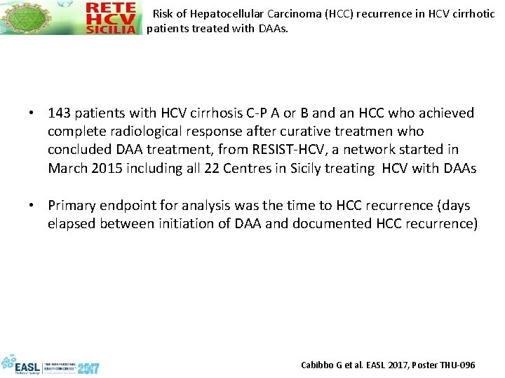  Risk of Hepatocellular Carcinoma (HCC) recurrence in HCV cirrhotic patients treated with DAAs.