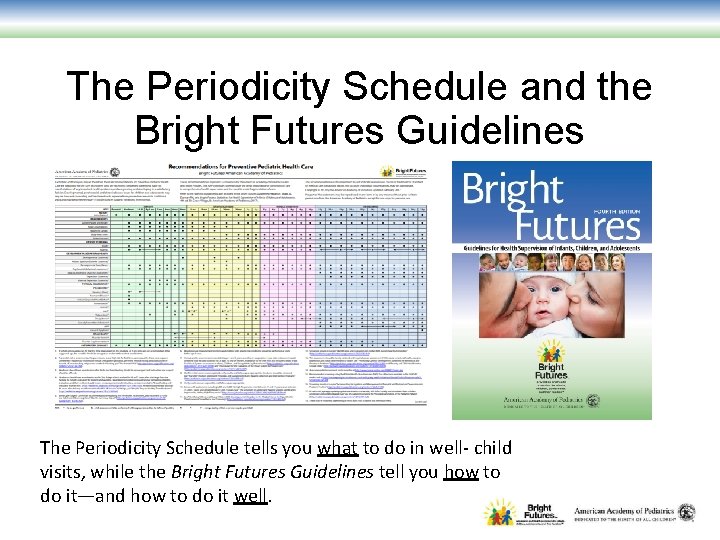 The Periodicity Schedule and the Bright Futures Guidelines The Periodicity Schedule tells you what