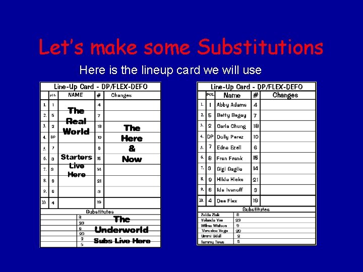 Let’s make some Substitutions Here is the lineup card we will use 