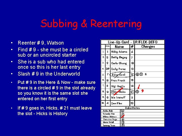 Subbing & Reentering • Reenter # 9, Watson • Find # 9 - she